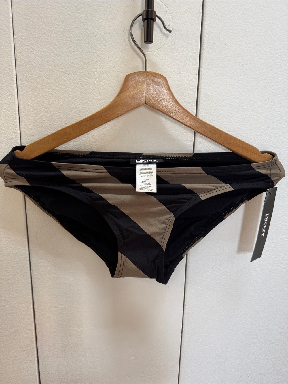 DKNY Black and Taupe Chevron Bikini Bottom